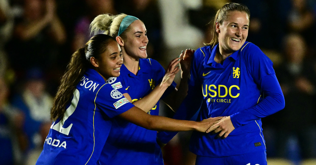 Chelsea midfielder Wieke Kaptein celebrates her opening goal against Austria Vienna