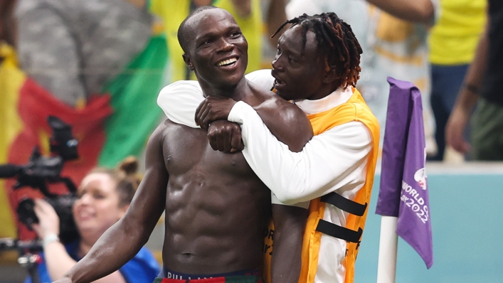 Vincent Aboubakar celebrates after scoring Cameroon's winner against Brazil, before being sent off for his celebration