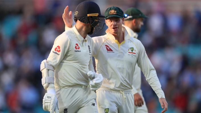 Steve Smith (right) and Jack Leach during the last Ashes series in England (Mike Egerton/PA)