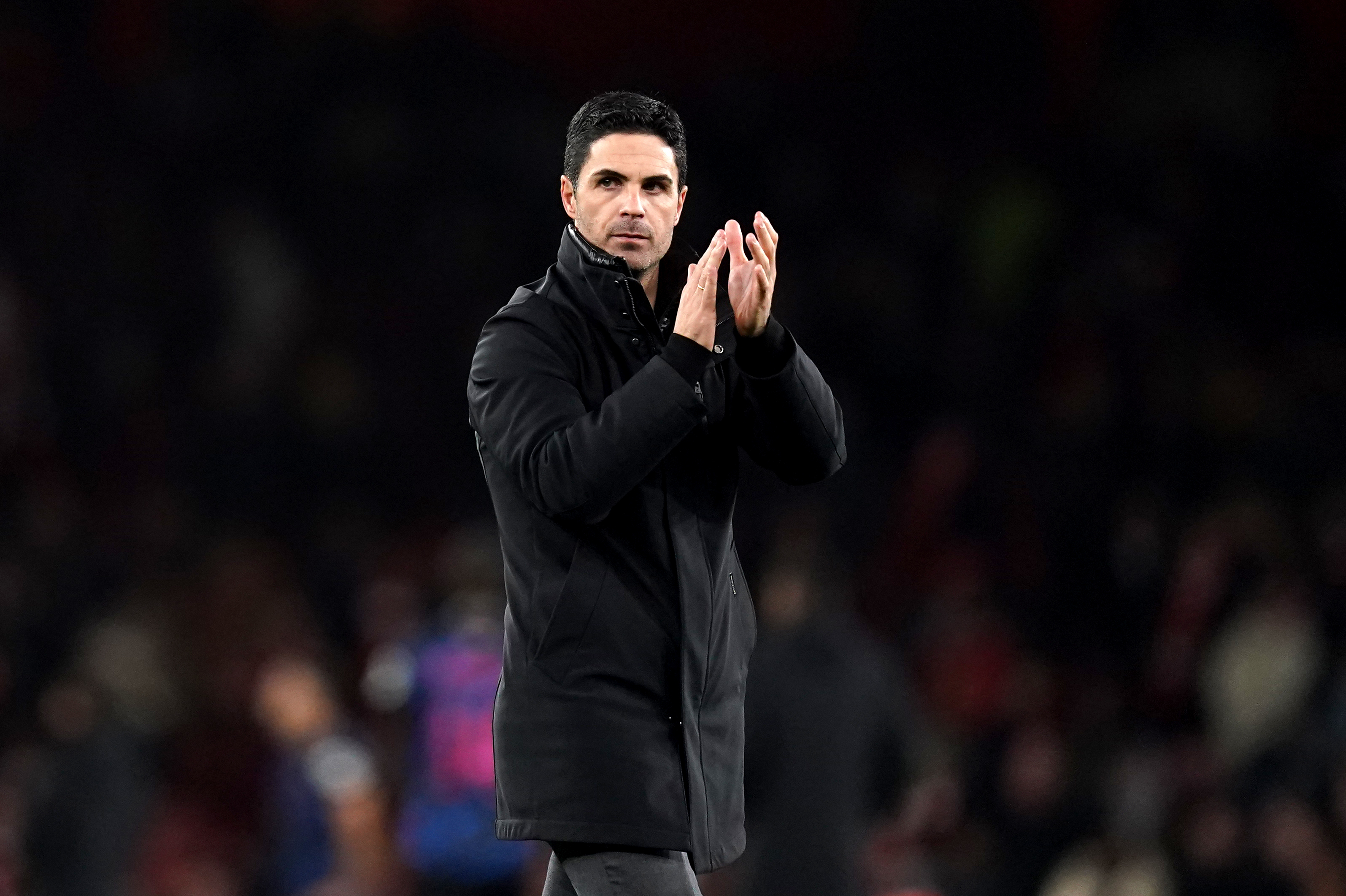 Mikel Arteta applauds the Arsenal fans at full-time