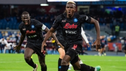 Napoli star Victor Osimhen celebrates his goal against Torino