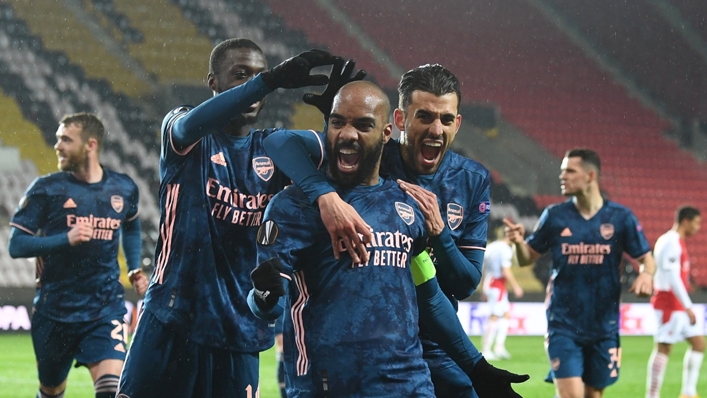 Alexandre Lacazette celebrates with his Arsenal team-mates