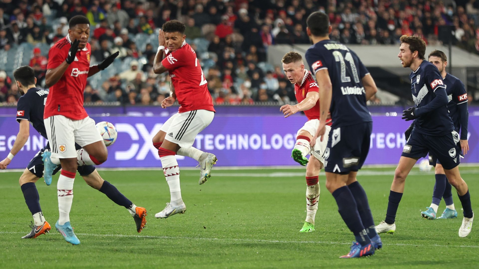 Scott McTominay (centre) hits Manchester United's equaliser