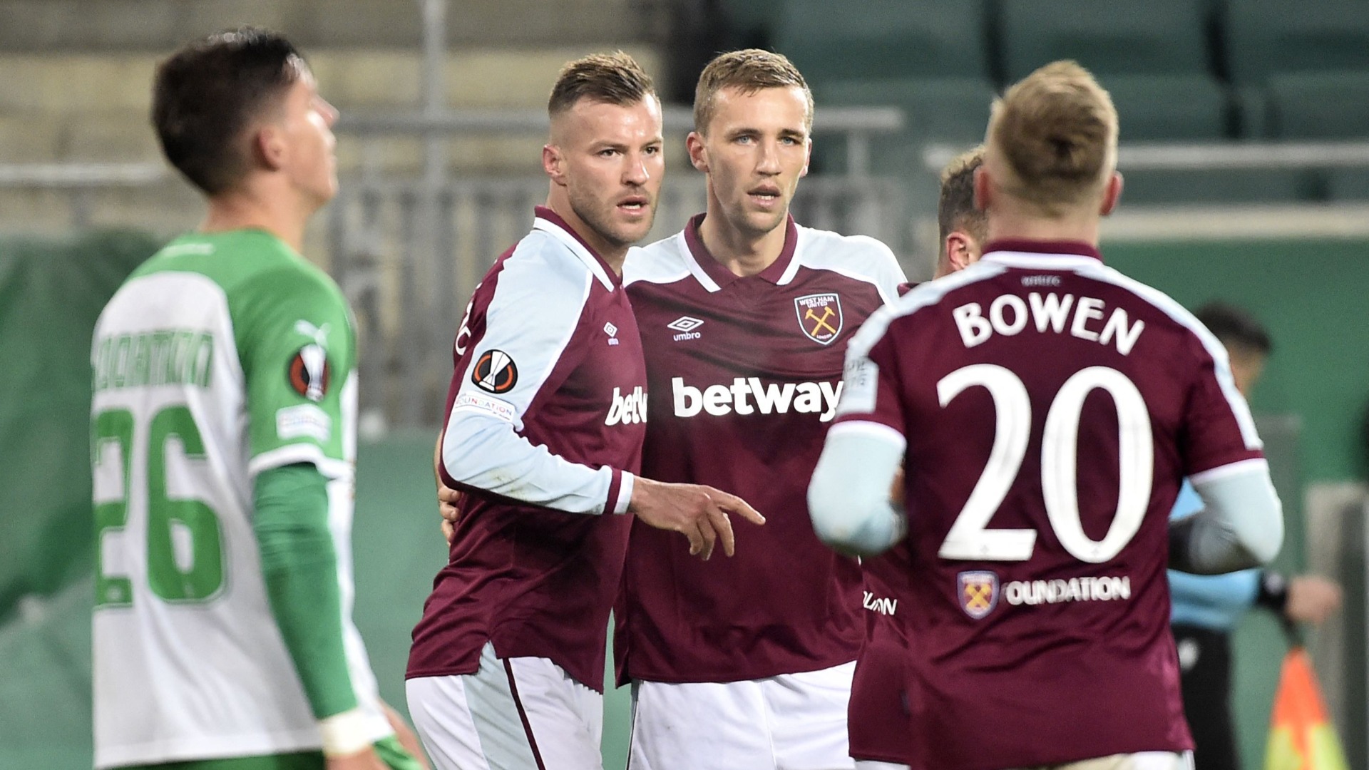West Ham celebrate Andriy Yarmolenko's opener