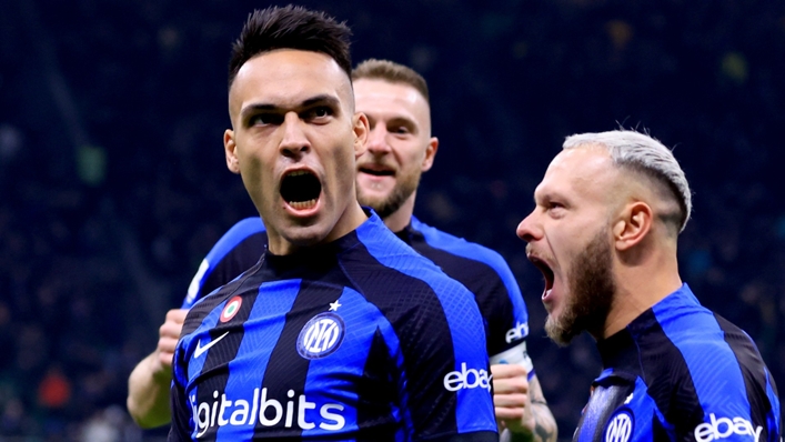 Lautaro Martinez celebrates his ninth Serie A goal of the season