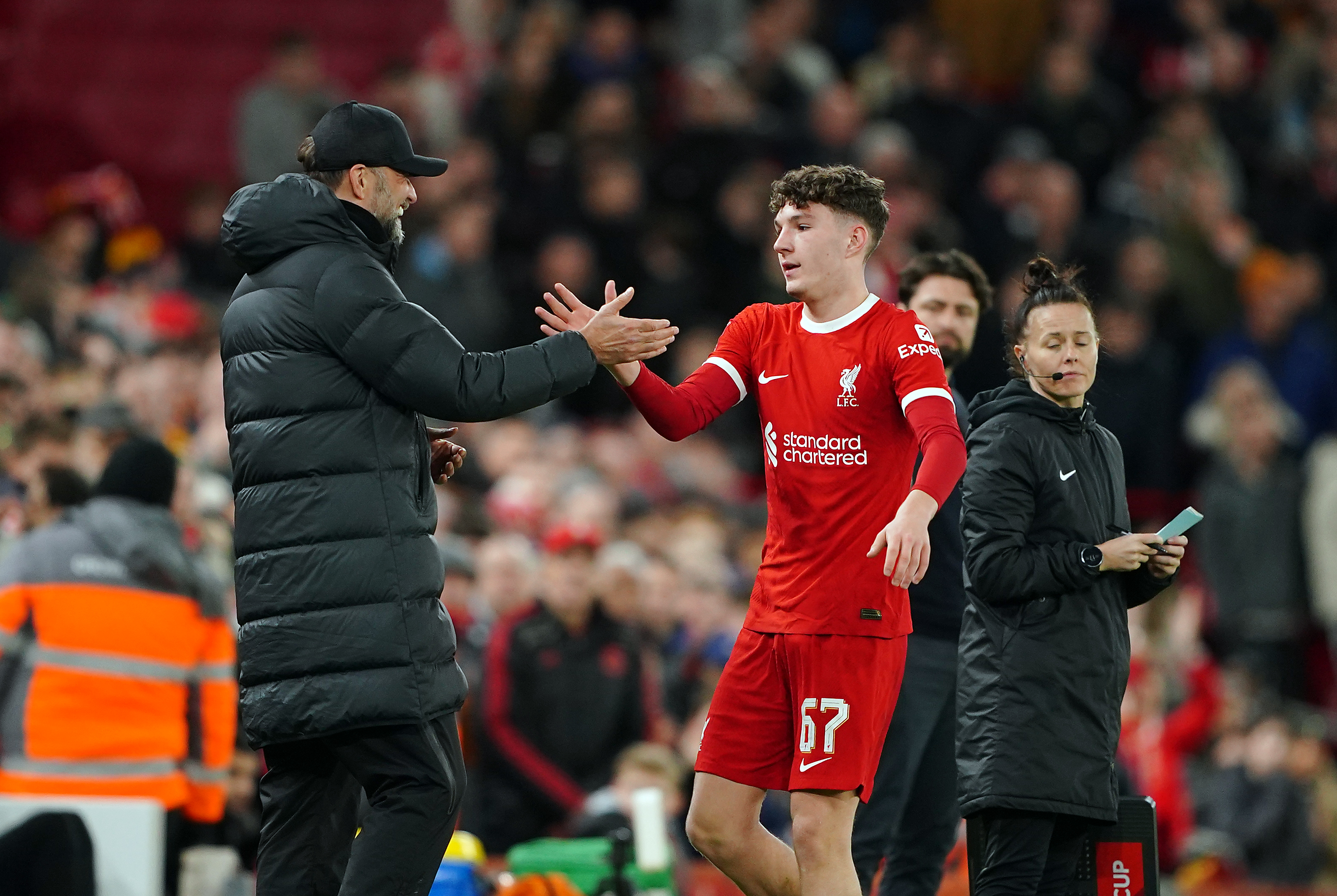 Lewis Koumas and Jurgen Klopp