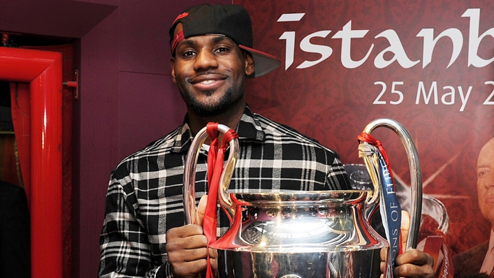 LeBron James with the Champions League trophy