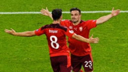 Switzerland's Xherdan Shaqiri (right) celebrates his goal against Turkey