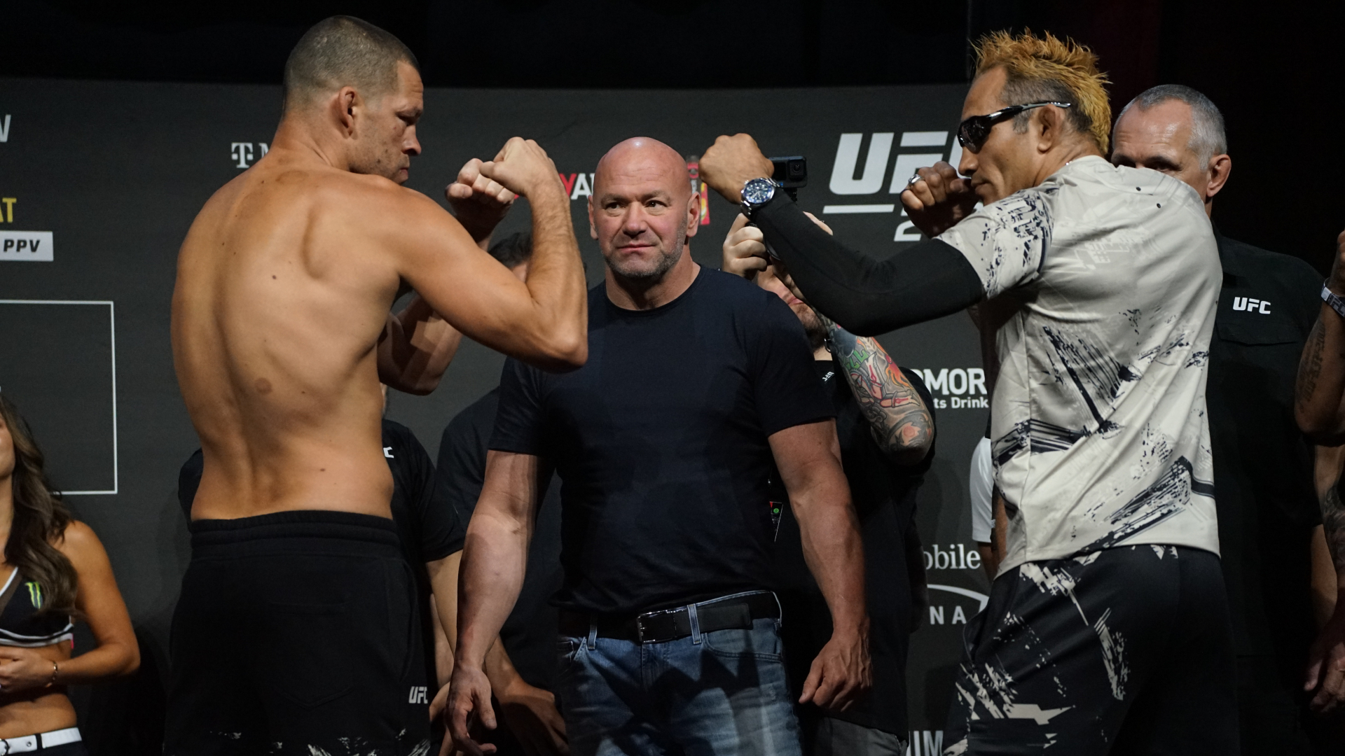 Nate Diaz and Tony Ferguson face off after agreeing to fight in the UFC 279 main event