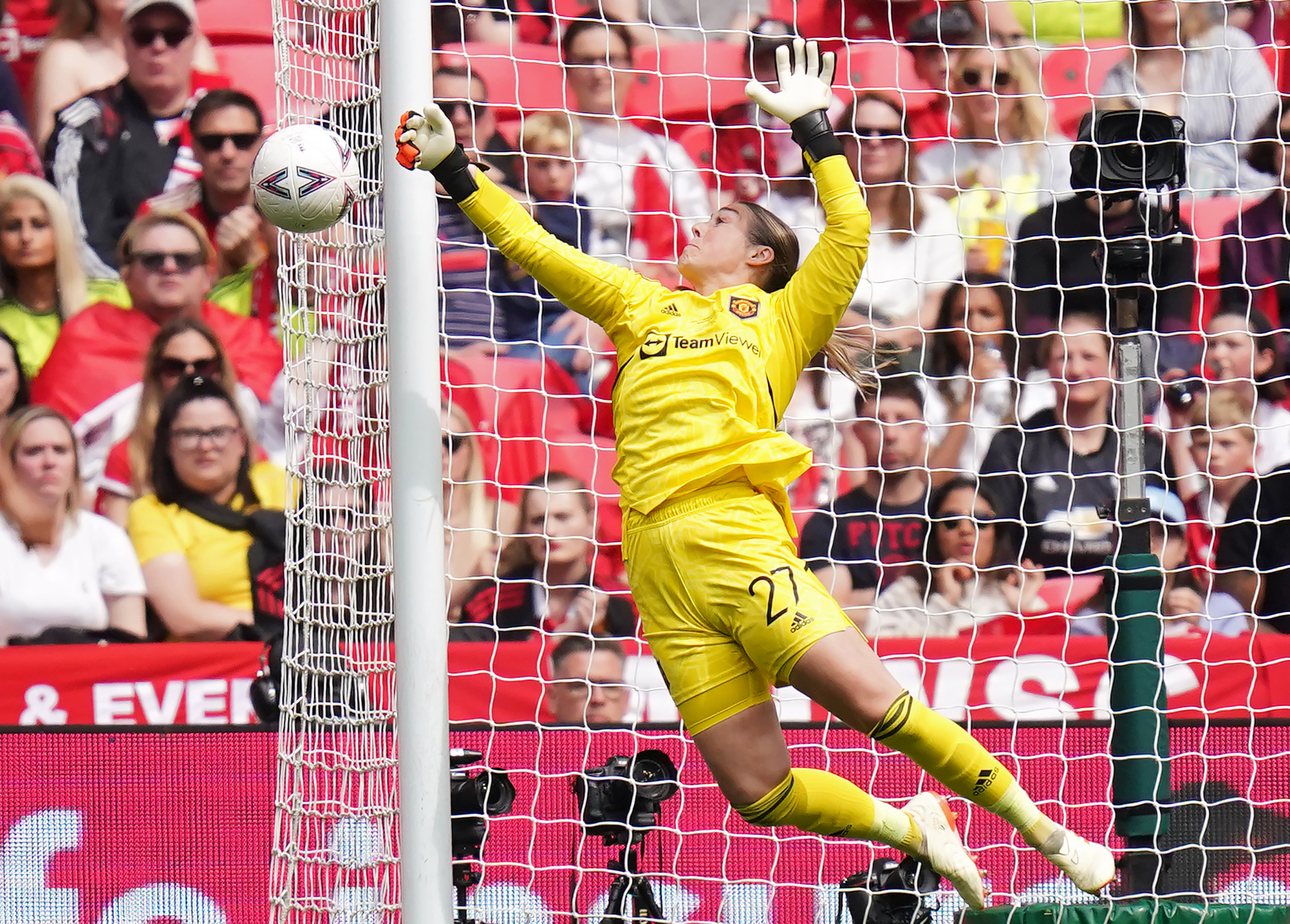 Mary Earps makes a save for Manchester United in the FA Cup final at Wembley