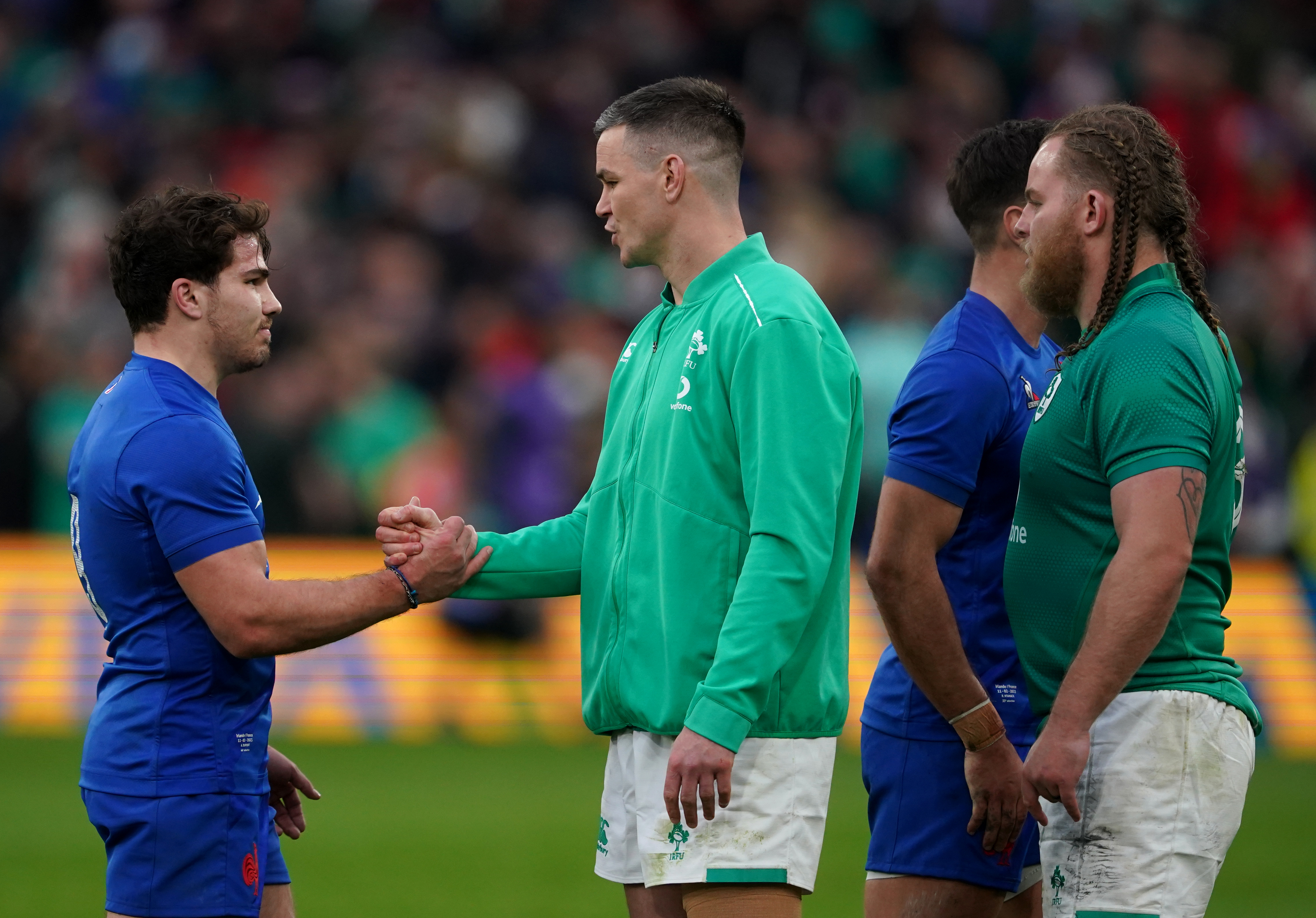 Johnny Sexton, middle, and Antoine Dupont, left, will be notable absentees on Friday evening