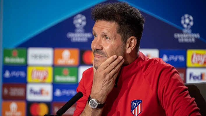 Diego Simeone addressing the media ahead of Wednesday's Champions League match against Club Brugge