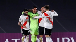 Enzo Perez celebrates with his River Plate team-mates