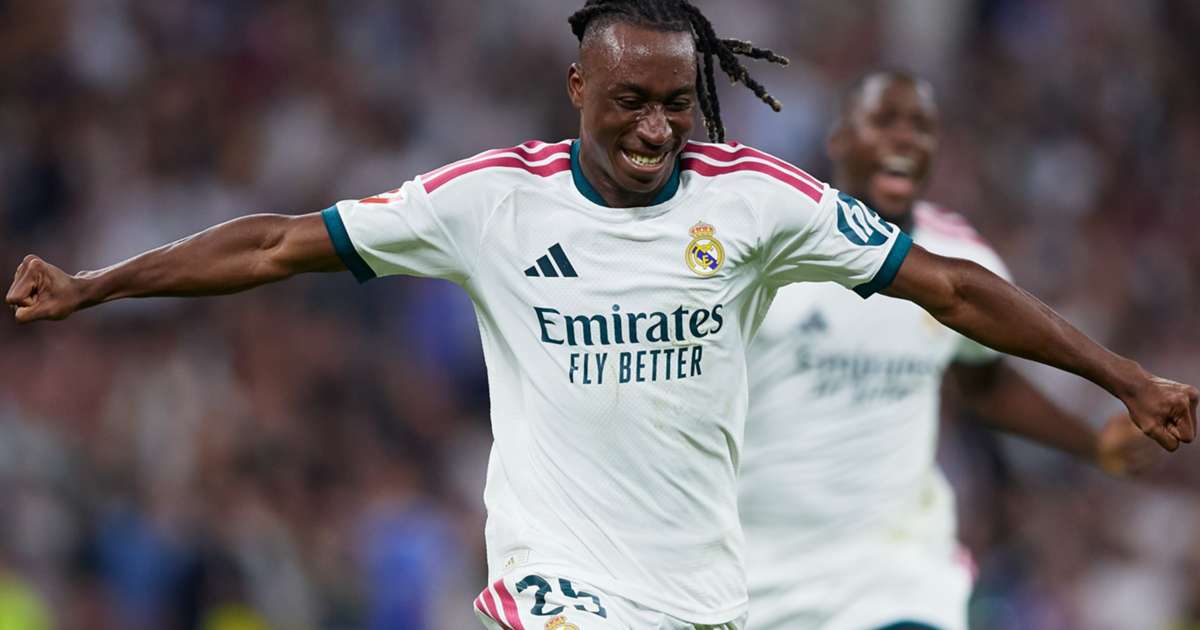 Yan Diomande celebrates after scoring for Real Madrid