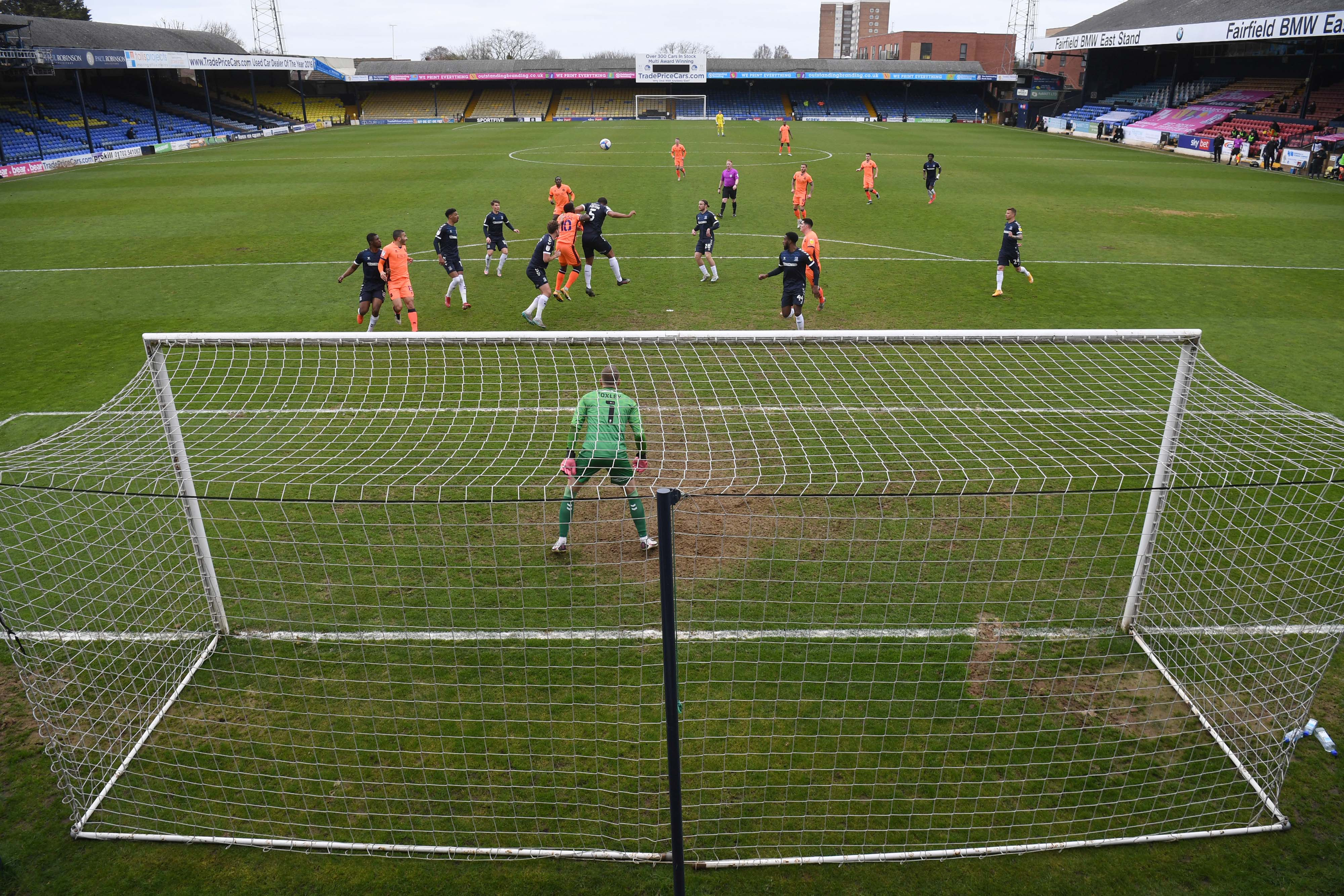 Southend United against Carlisle United at Roots Hall in April 2021