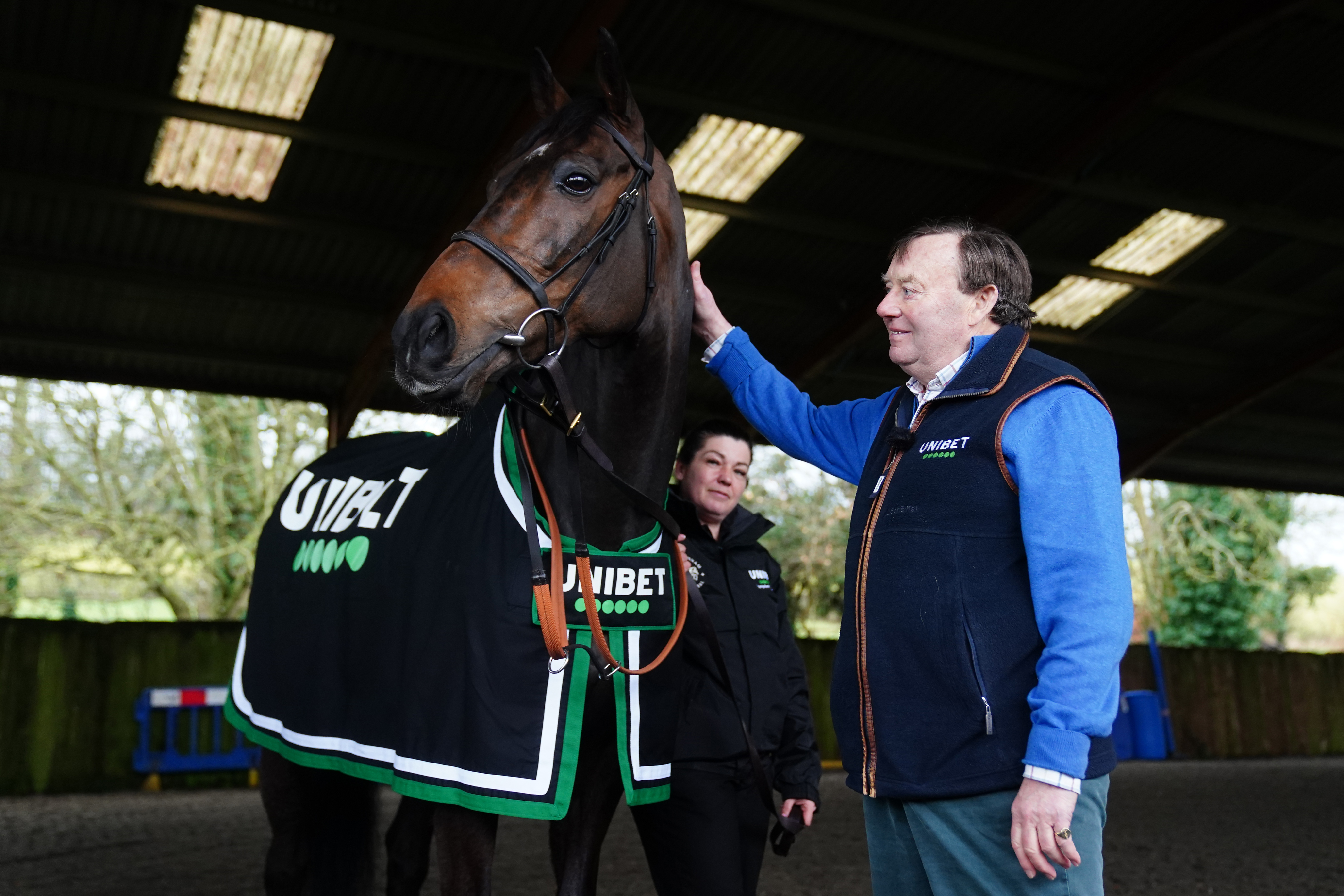 Nicky Henderson with Constitution Hill at a stable visit last week