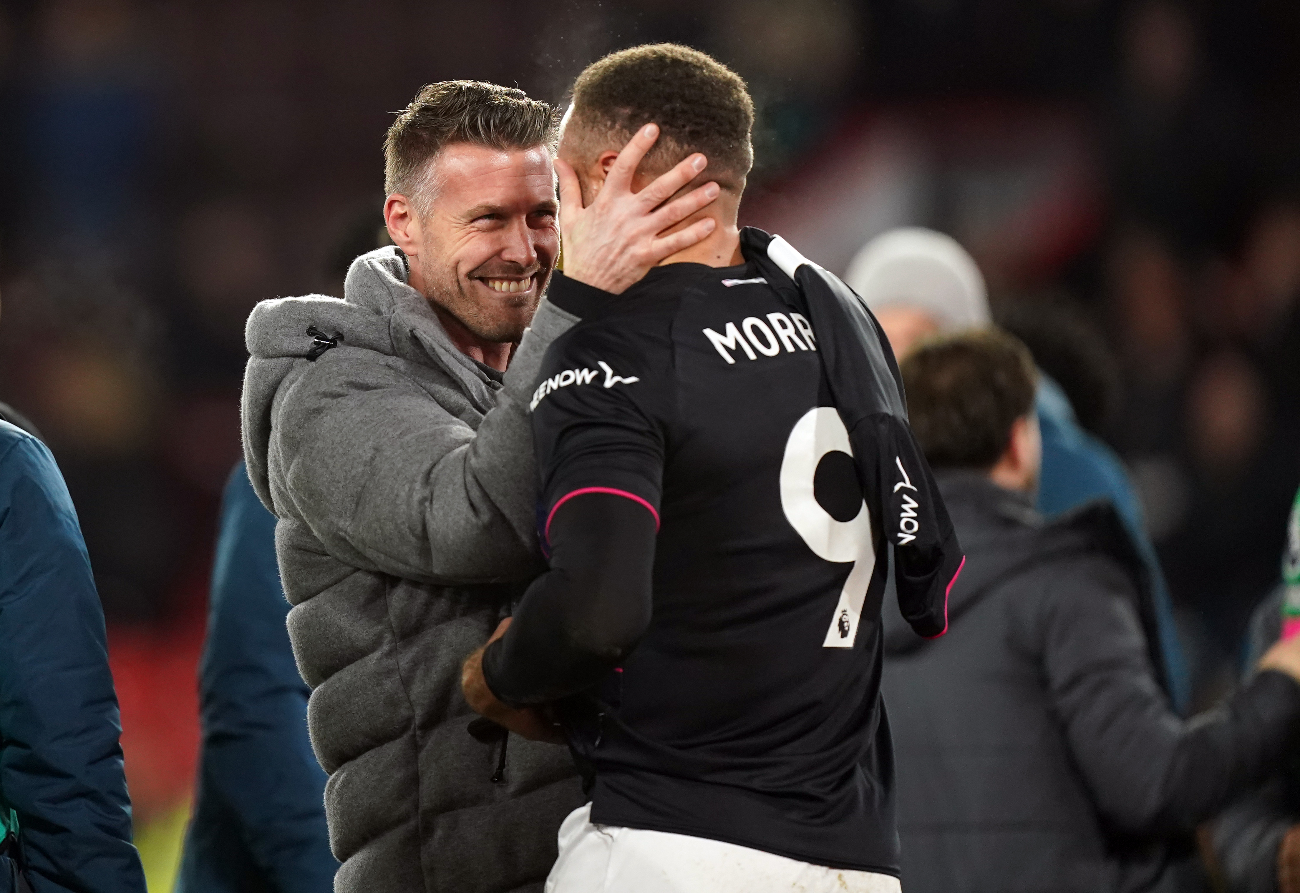 Luton manager Rob Edwards with Carlton Morris at full-time