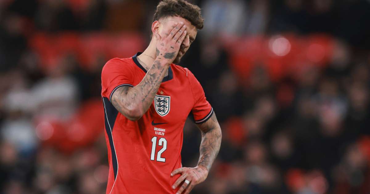 Ben White playing for England at Wembley Stadium