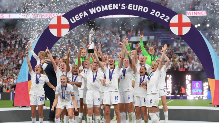 England lift the Euro 2022 trophy after beating Germany 2-1 after extra-time in the final
