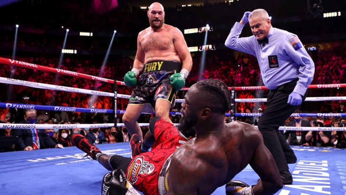 Tyson Fury sends Deontay Wilder to the canvas in their trilogy fight