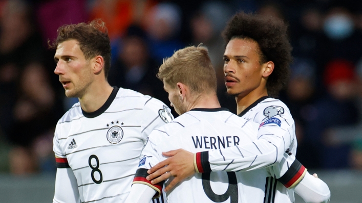 Leroy Sane celebrates Germany's third goal against Iceland