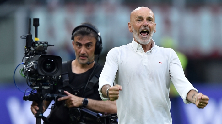 Stefano Pioli celebrates Milan's win against Atalanta