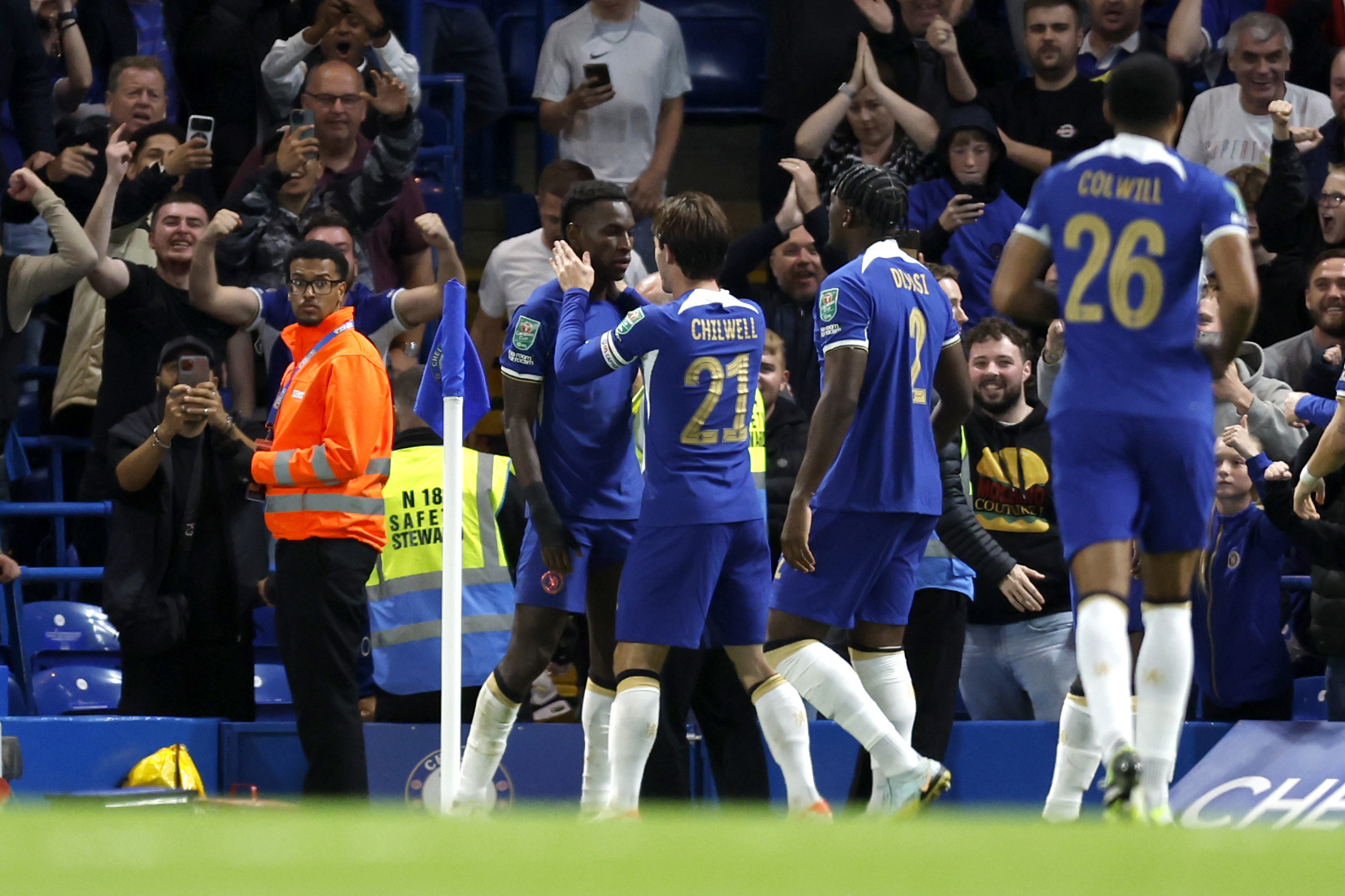 Chelsea celebrate Nicolas Jackson's strike