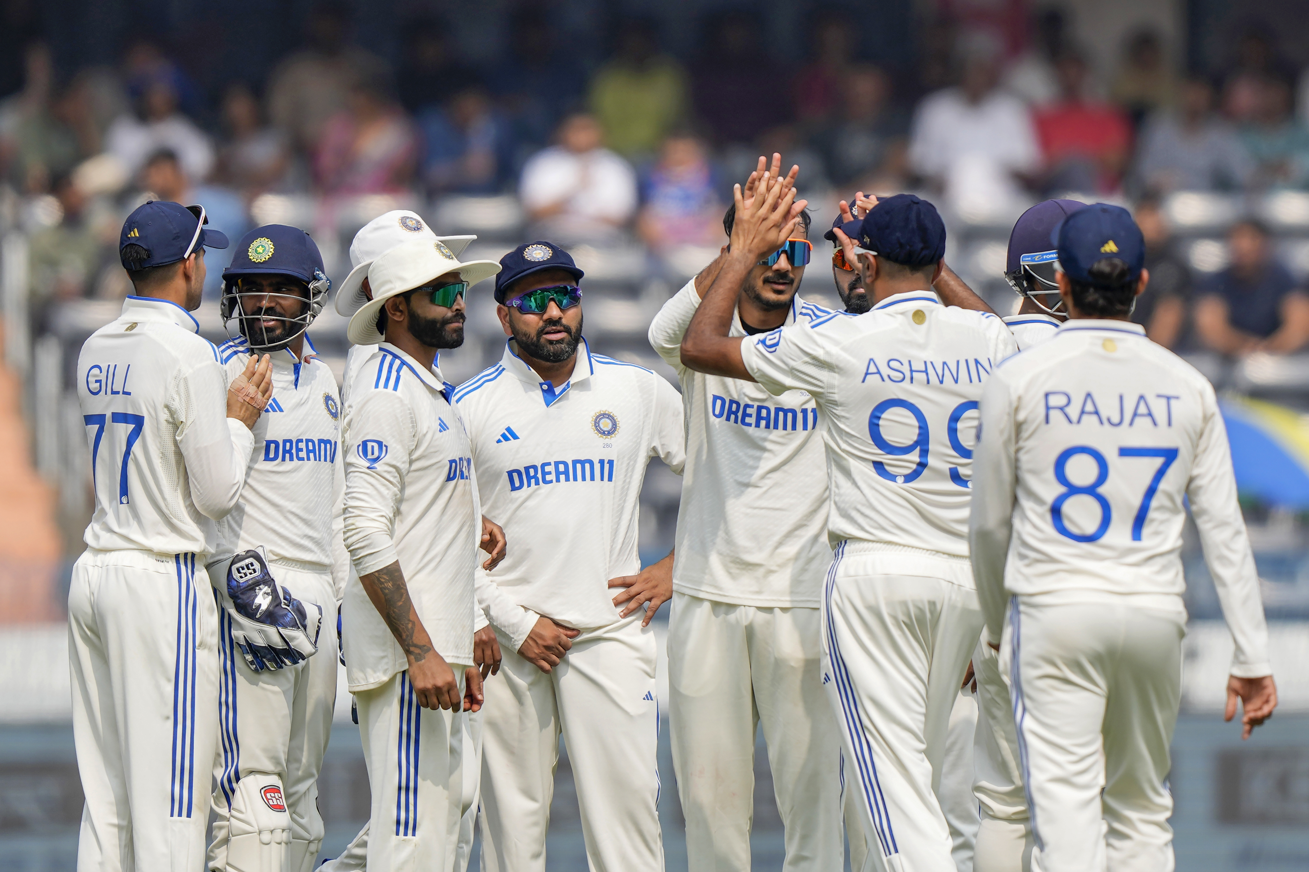 Axar Patel celebrates the wicket of Ben Foakes