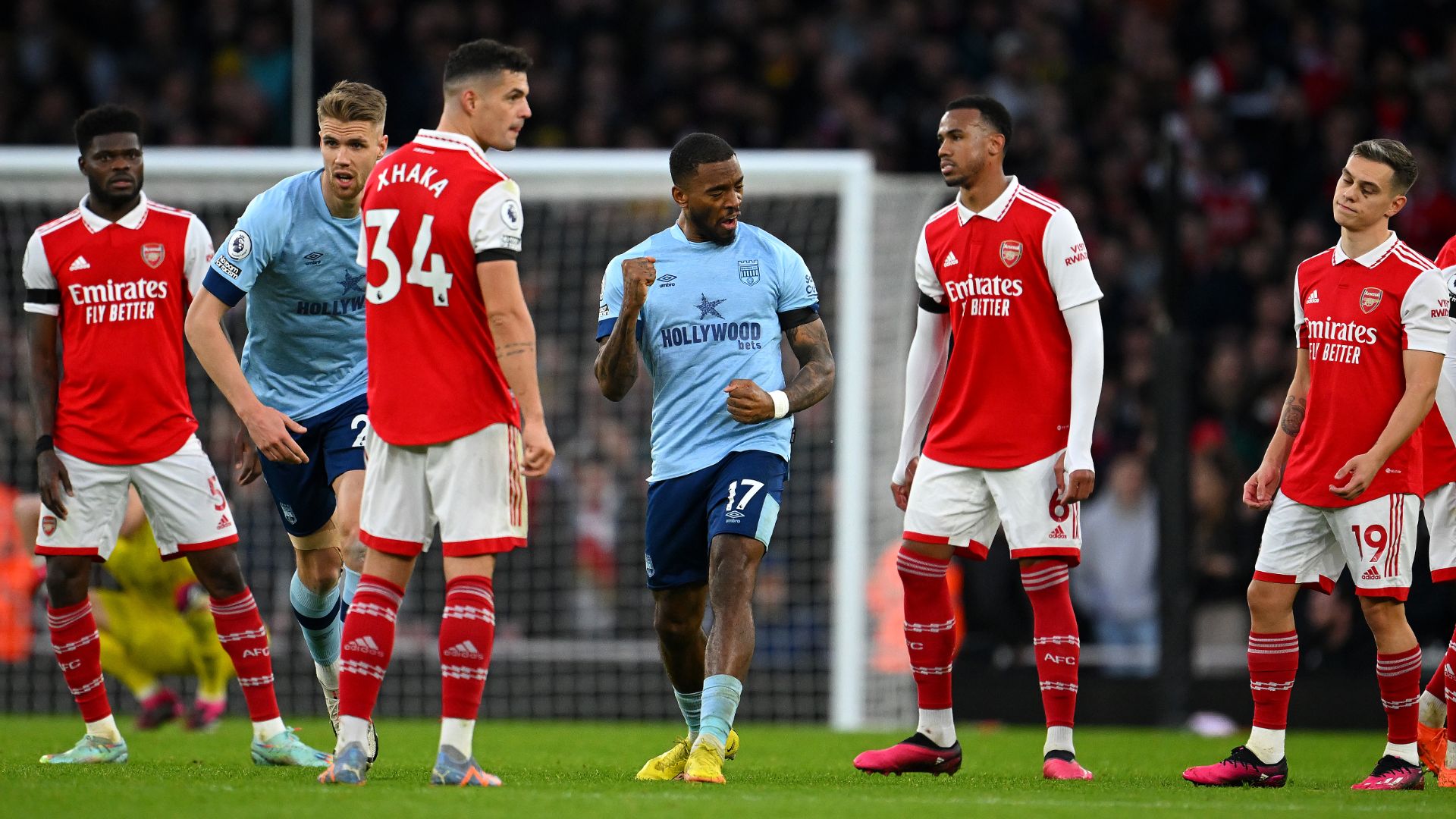 Ivan Toney celebrates his controversial equaliser