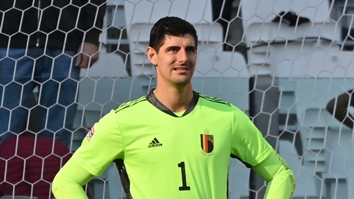 Thibaut Courtois in action for Belgium against Italy
