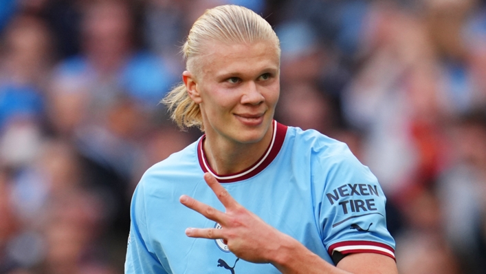 Erling Haaland hit a derby hat-trick for Manchester City