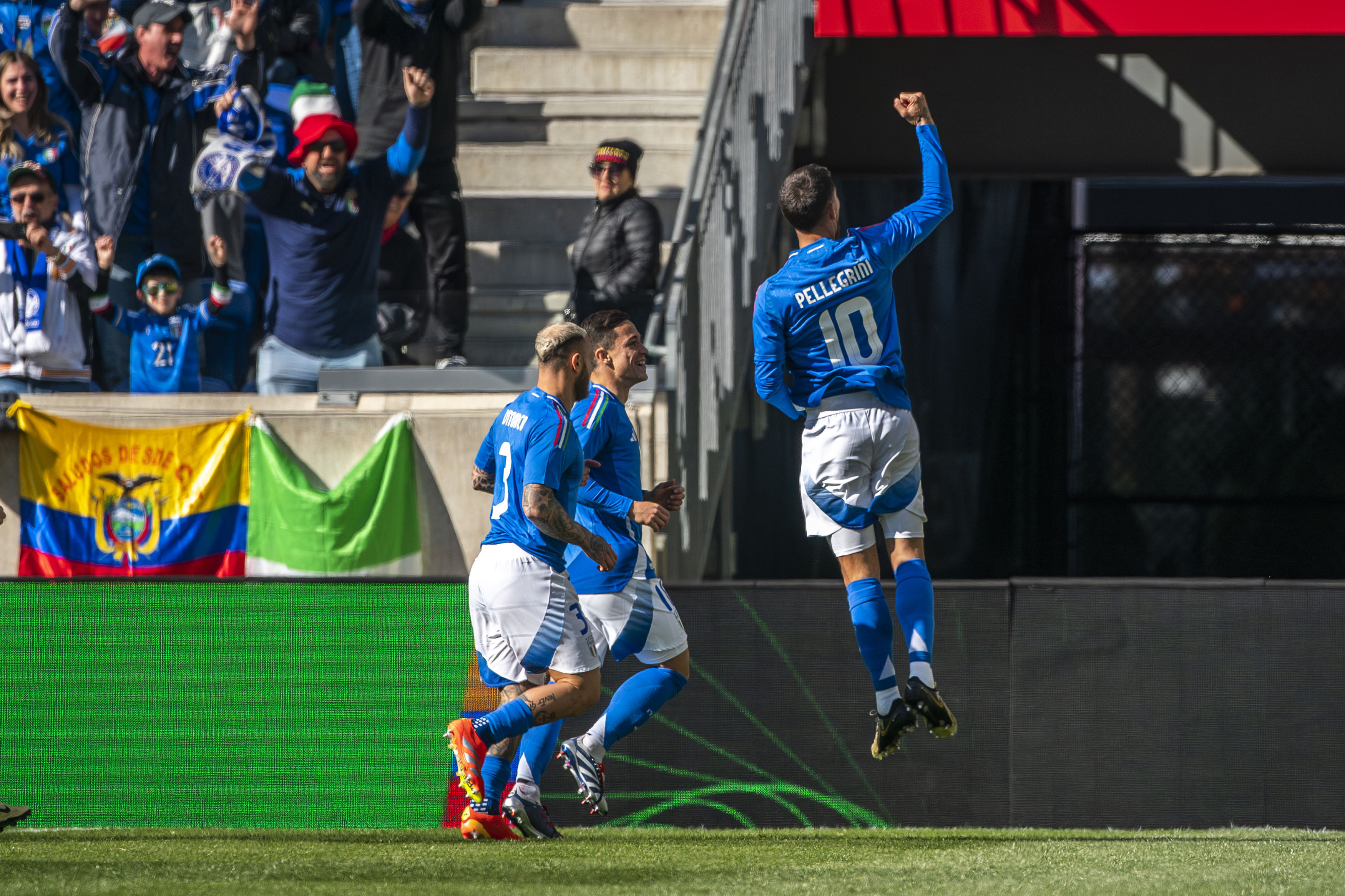 taly midfielder Lorenzo Pellegrini (10) celebrates after scoring against Ecuador