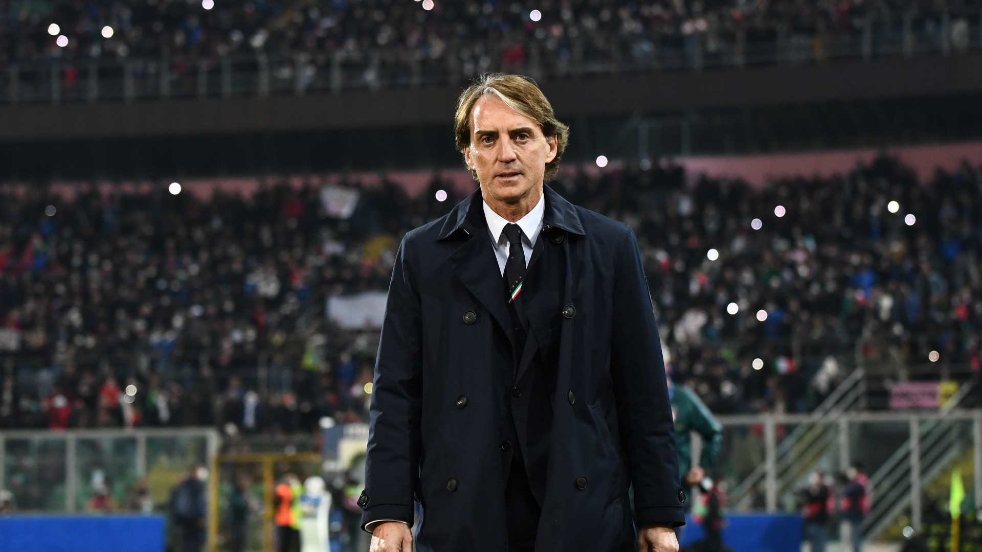 Head coach Roberto Mancini walks off after Italy lost to North Macedonia in World Cup qualifying