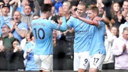 Erling Haaland, centre, Jack Grealish, left, and Kevin De Bruyne have excelled in Manchester City’s title win (Nick Potts/PA)