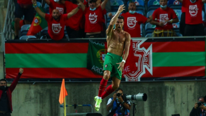 Cristiano Ronaldo celebrates scoring against the Republic of Ireland