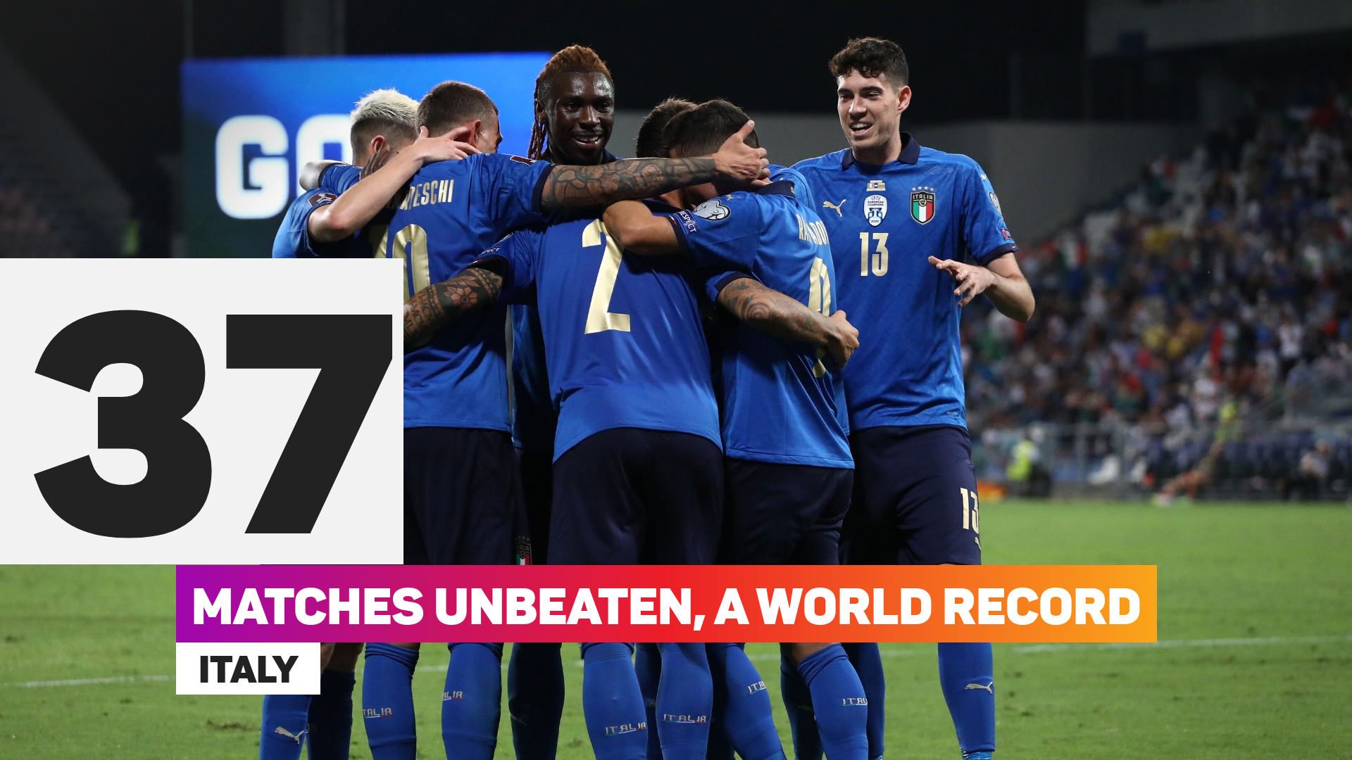 Italy's 37-match unbeaten run is a world record on the international stage