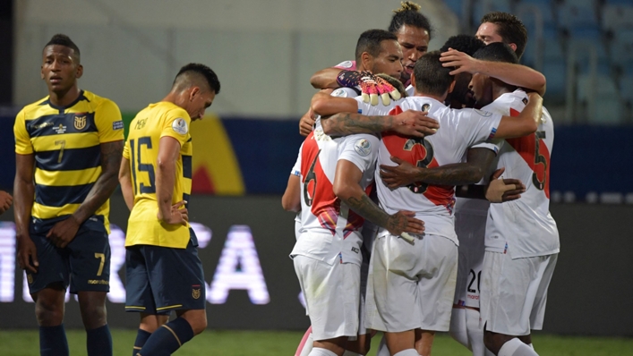 Peru celebrate scoring against Ecuador in their Copa America draw