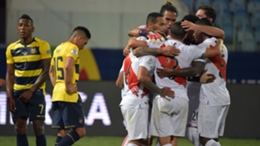 Peru celebrate scoring against Ecuador in their Copa America draw