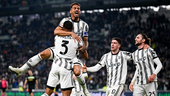 Gleison Bremer celebrates with his team-mates after scoring the only goal in Thursday's win over Lazio