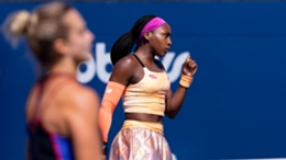 Coco Gauff gives a fist-pump during her hard-fought win against Aryna Sabalenka