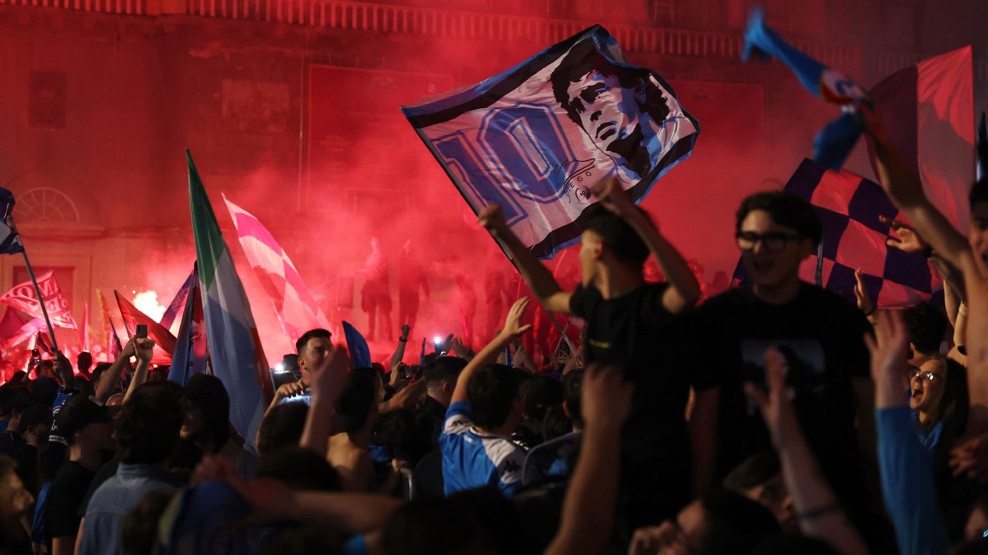 Napoli fans celebrate their first title for 33 years (Alessandro Garofalo/LaPresse via AP)
