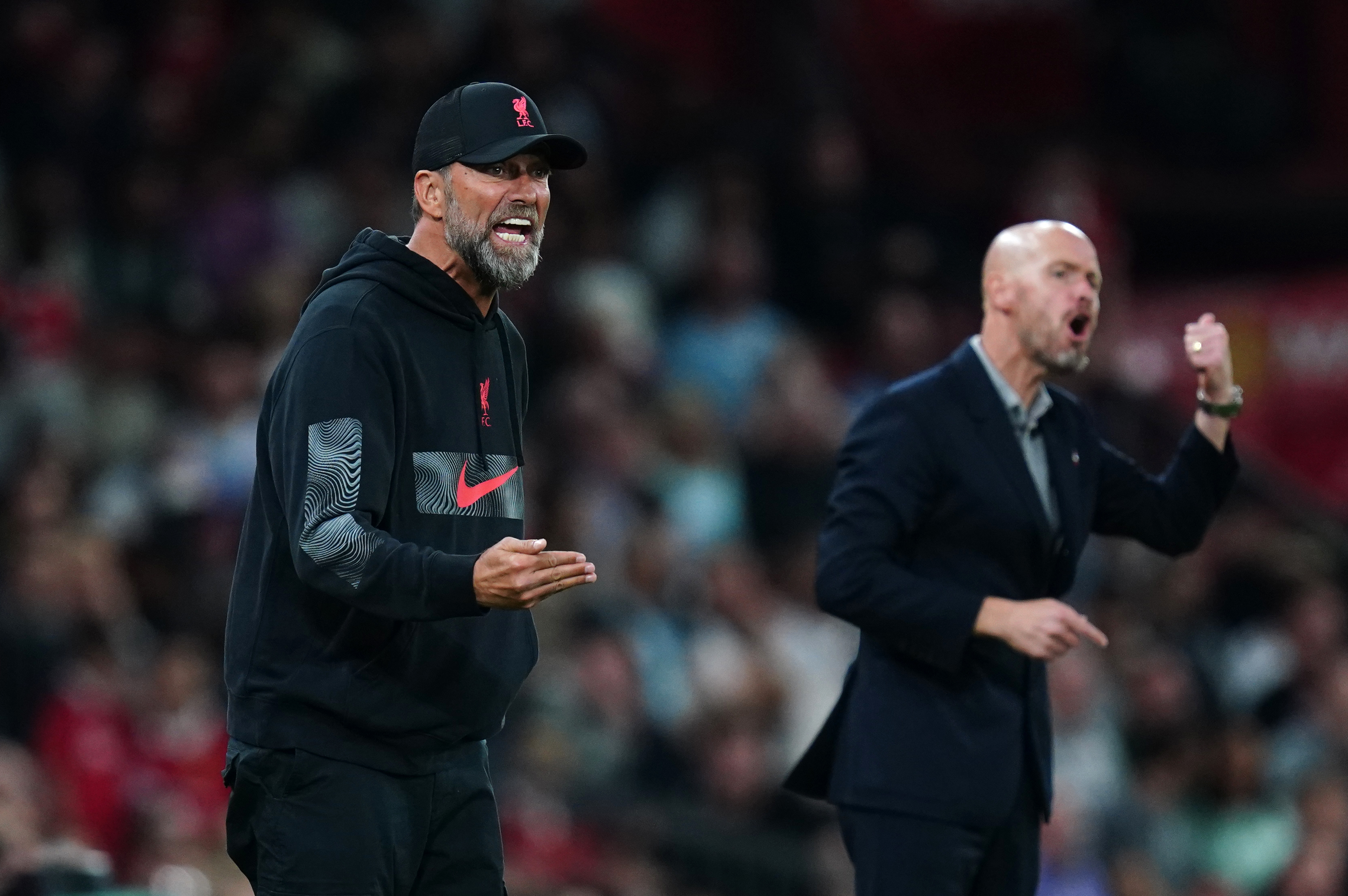 Liverpool manager Jurgen Klopp and Manchester United manager Erik ten Hag