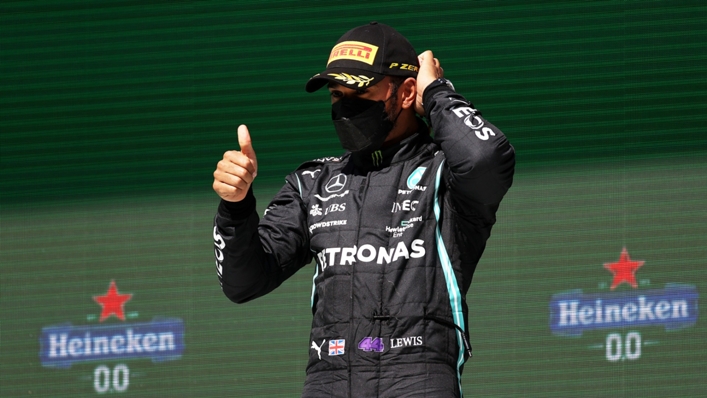 Lewis Hamilton on the podium in Portugal