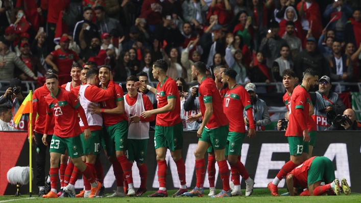 Morocco celebrate their winner against Brazil