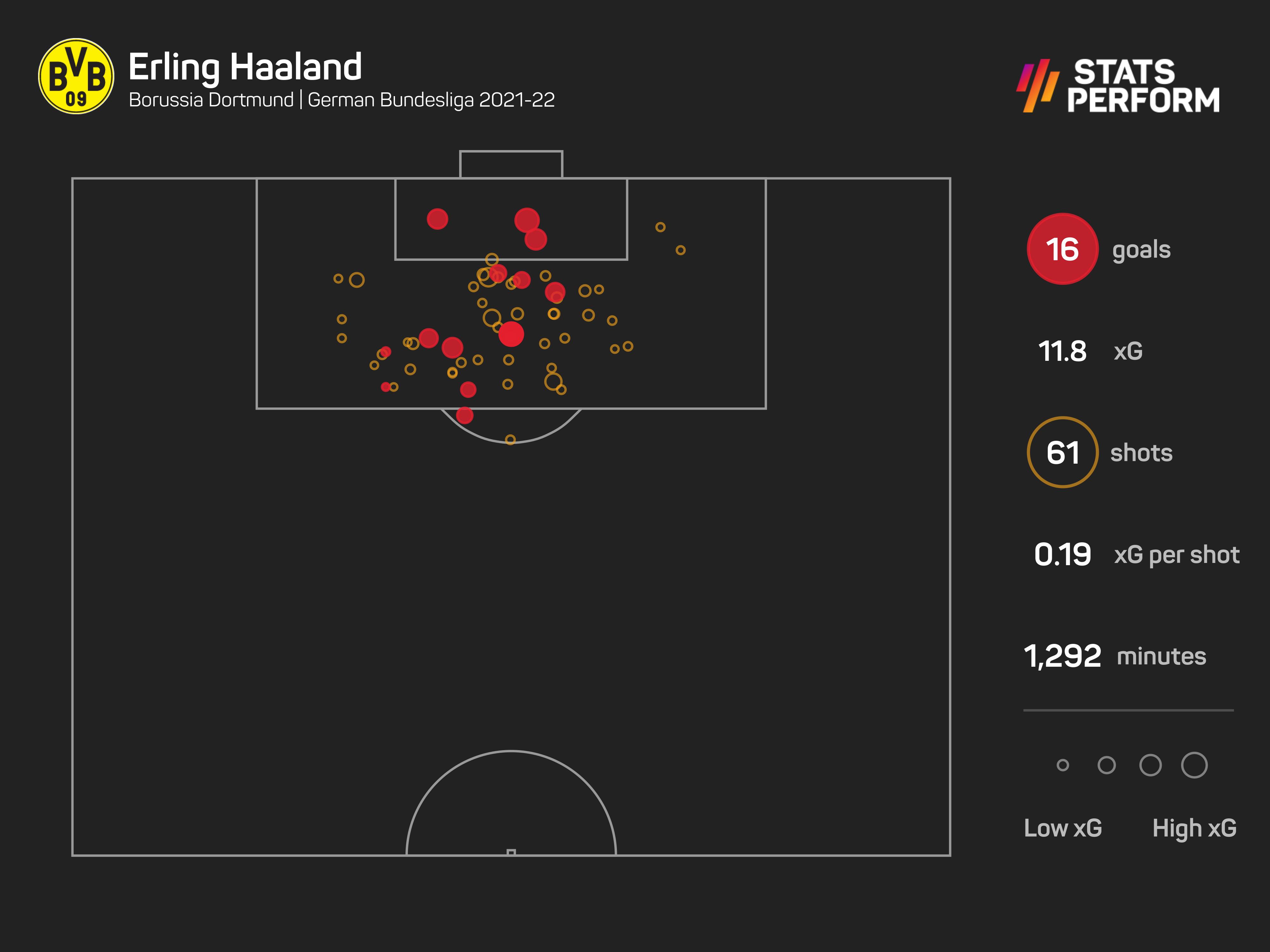 Erling Haaland has netted 16 times in the Bundesliga this season