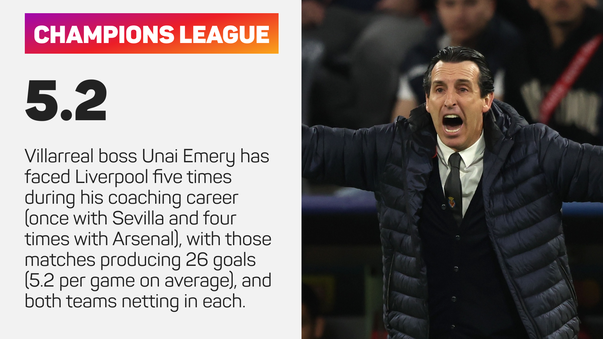 Goals can be expected when Unai Emery sides face Liverpool