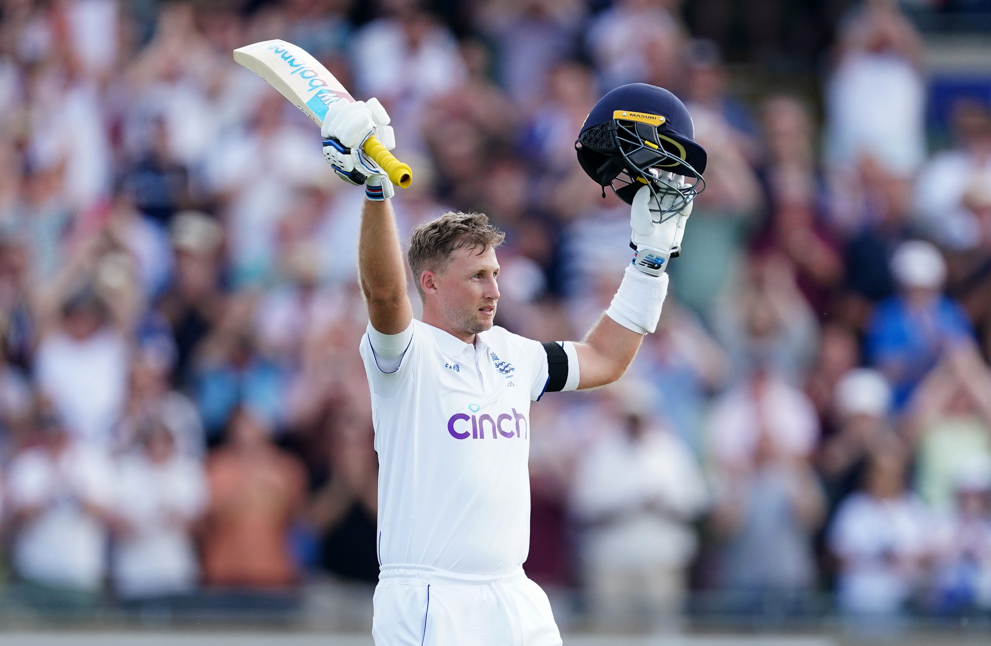 Joe Root celebrates his first-innings century at Edgbaston