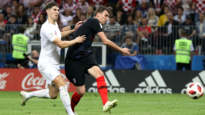 Mario Mandzukic scores the winner for Croatia against England at the World Cup