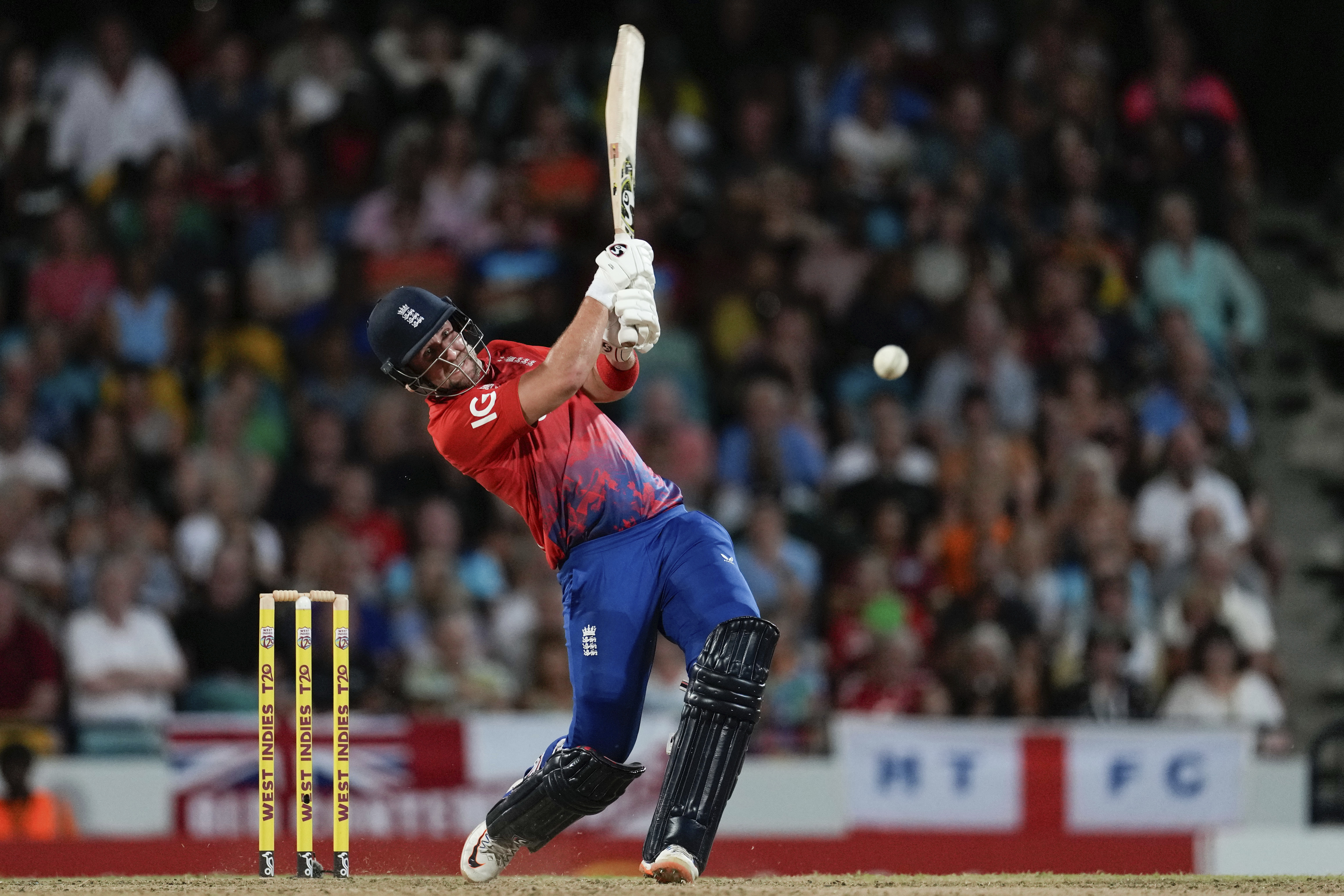 Liam Livingstone thumped 30 off 18 balls for England in their win over the West Indies on Saturday (Ricardo Mazalan/AP)