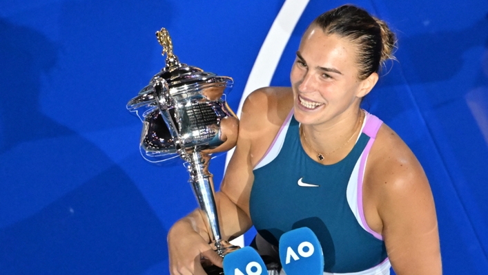 Aryna Sabalenka celebrates with the Australian Open title
